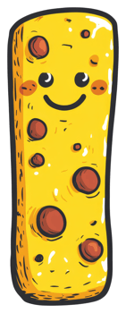 A smiling cheese character with holes in a cartoon illustration png