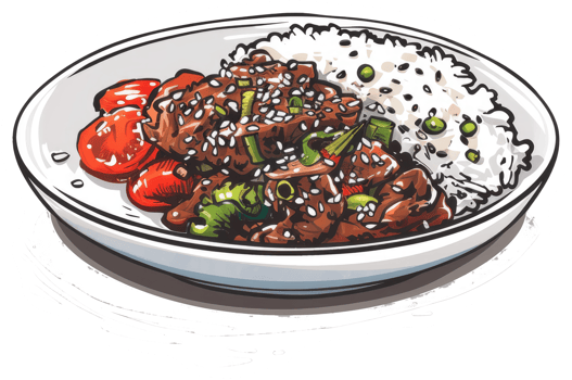 A delicious meal featuring rice with meat and vegetables png