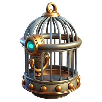 wonderful creative A Steampunk Birdcage with Intricate Brass premium png