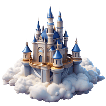 dramatic artistic A Majestic Castle Floating in the Clouds high quality png