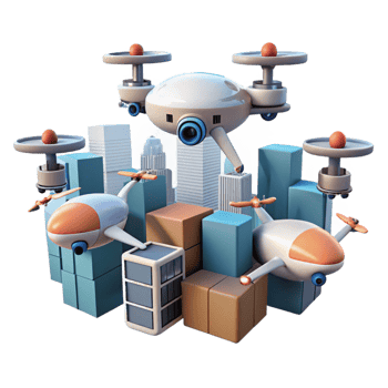 vibrant minimalist A Group of Drones Flying in Formation C original png