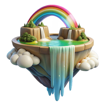 beautiful minimalist A Floating Island with Waterfalls Cascadi high resolution png