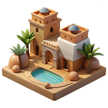 beautiful abstract A Desert Oasis with Traditional Mud Brick original png