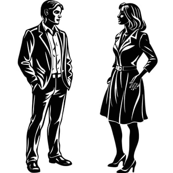 Silhouette of Man and Woman Engaged in Conversation vector