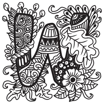 Hand drawn lettering W in ethnic style. vector