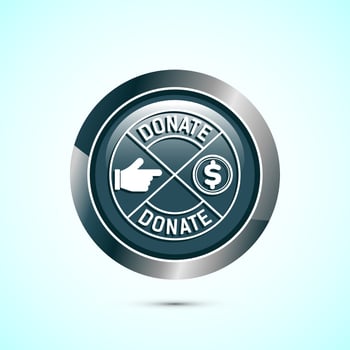 Donation icon design illustration, Donate icon sign, Charity concept symbol, Gray color round button design vector