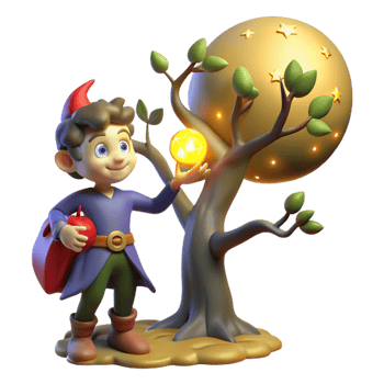 serene modern A Mischievous Imp Stealing a Golden Apple high resolution png