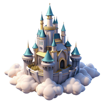 serene vintage A Majestic Castle Floating in the Clouds detailed png
