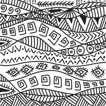 Black and white ethnic pattern on hand drawing illustration.. vector