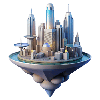 vibrant traditional A Futuristic City Built on Floating Plat premium png