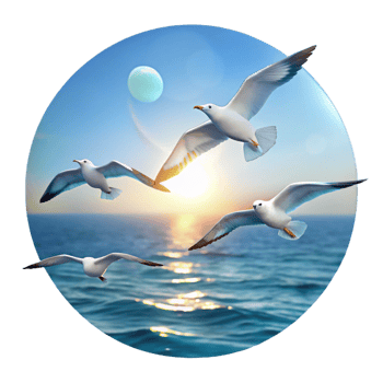 extraordinary creative A Flock of Seagulls Flying over the Ocean detailed png