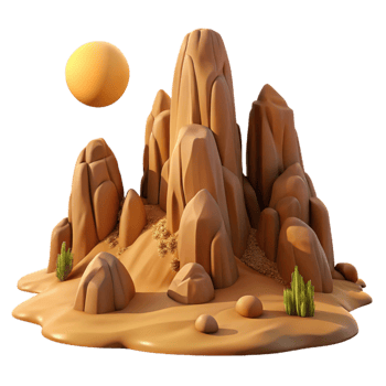 serene modern A Desert Landscape with Towering Rock Form detailed png