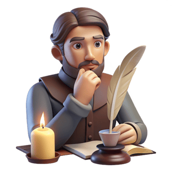 beautiful abstract Portrait of a Writer with a Quill and Par png