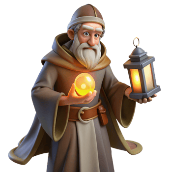stunning minimalist A Wise Old Wizard Studying a Glowing Orb authentic png