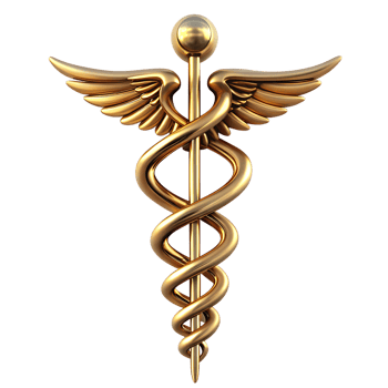 Caduceus medical symbol with golden snakes and wings png