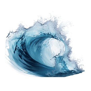 Powerful ocean wave crashing deep blue tones png