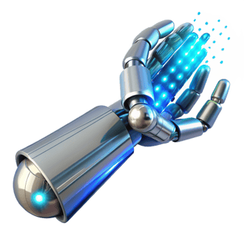 vibrant creative A Chrome and Glass Cybernetic Arm Reachi authentic png