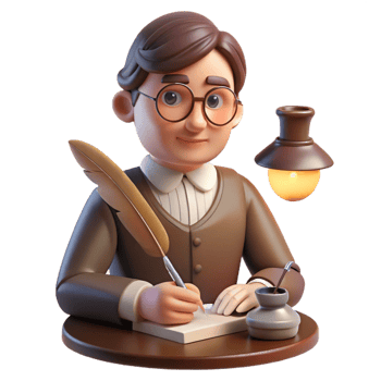 vibrant abstract Portrait of a Pensive Writer with Glasses professional png