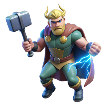 elegant modern A Powerful Thor Wielding Mjolnir Surroun professional png