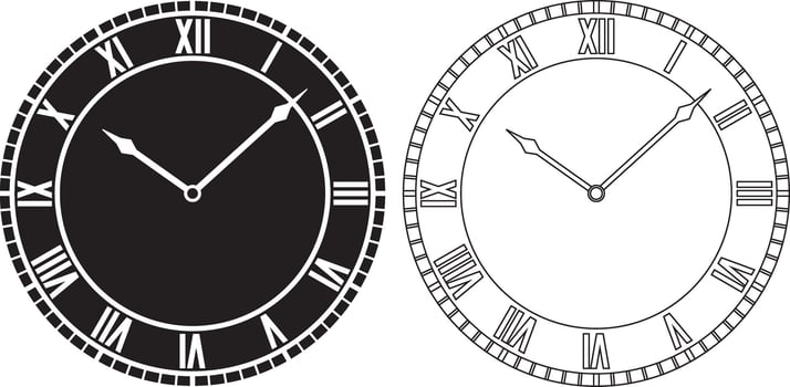 outline silhouette roman clock icon set vector