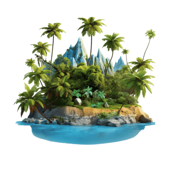 Small tropical isl palm trees surrounded by blue ocean png