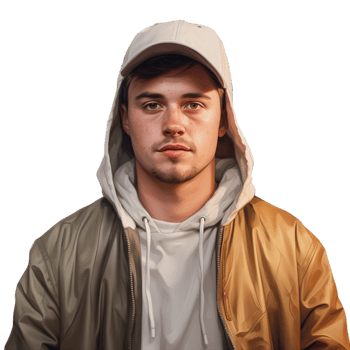 Young man wearing a hooded jacket a serious facial expression png