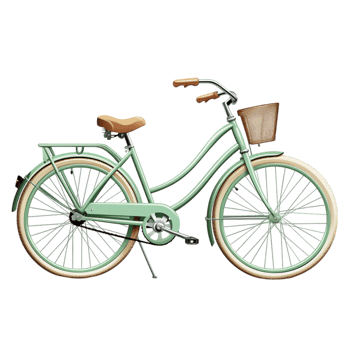 Vintage green bicycle a brown seat a small front basket png