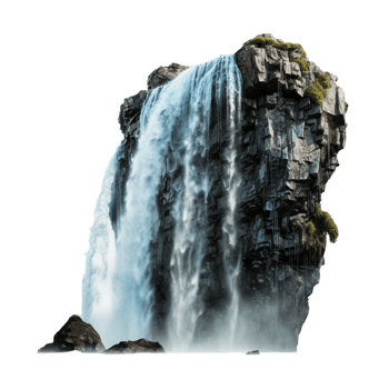 Majestic waterfall cascading down rugged rk rocks png