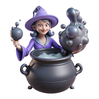 vibrant traditional A Powerful Witch Brewing a Potion in A detailed png