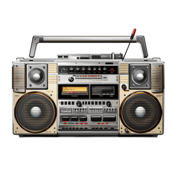 Silver black retro boombox two large speakers a cassette deck png