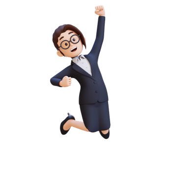A woman in a suit is jumping up and down with her arms raised in the air png