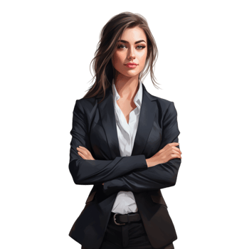 Confident businesswoman in black suit sting arms crossed png