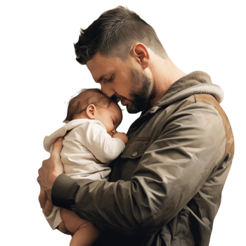 Loving father holding his baby close kissing the child gently png