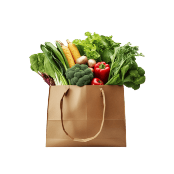 Brown paper bag filled vegetables leafy greens png
