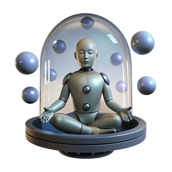 serene minimalist A Lone Cyborg Meditating in a Zero Gravi premium png