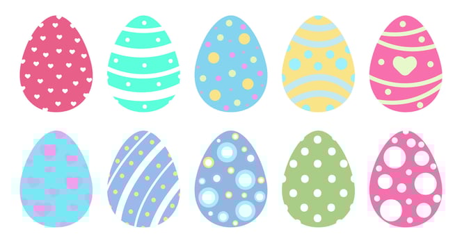 Easter Eggs with Flowers Pattern. Happy Easter. Cute Eggs Drawing Clipart Icons. Spring Holiday Flat Oval Shape Elements. Collection in Colorful and Multicolored Paint art for Traditional Christian. vector