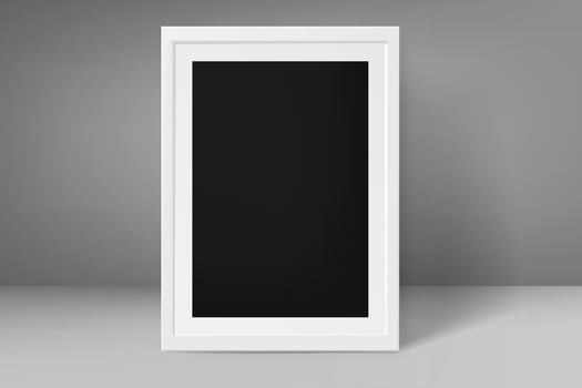 Blank frame with black paper in grey interior. 3d mockup vector