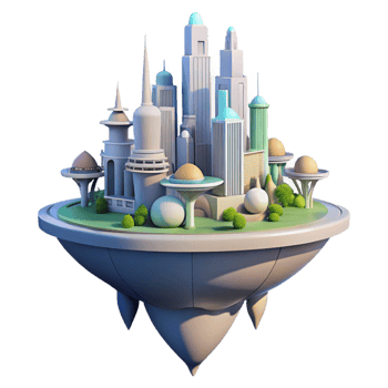 serene artistic Floating Island City Futuristic Architec png