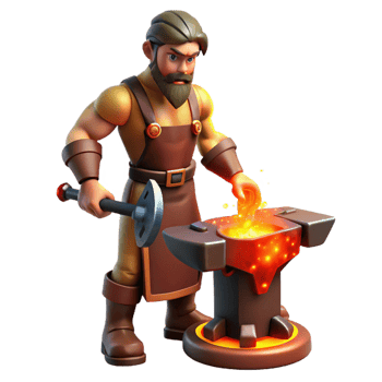 serene minimalist A Creative Hephaestus Forging a Weapon In high quality png