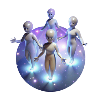 elegant abstract A Group of Celestial Beings Floating Amon high quality png