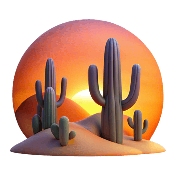 vibrant creative A Desert Landscape at Sunset Cacti Silh professional png