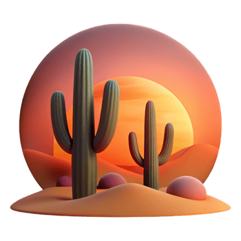 beautiful traditional A Desert Landscape at Sunset Cacti Silh professional png