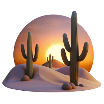 serene artistic A Desert Landscape at Sunset Cacti Silh exclusive png