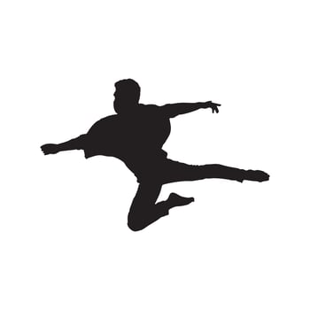 Silhouette of a male dancer in an action pose, showcasing a slim man in a dynamic dance movement. vector