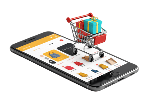 Smartphone displaying an online shopping app with a cart ready for payment png