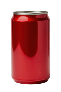 Front view of a red aluminum soda can isolated on transparent background png