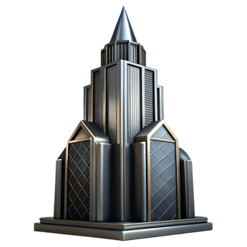 dramatic contemporary Art Deco Skyscraper Chrome and Black Glas high quality png
