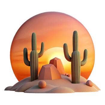 beautiful creative A Desert Landscape at Sunset Cacti Silh detailed png