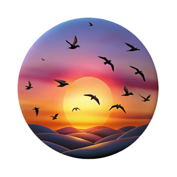 serene vintage beautiful minimalist A Flock of Birds Silhouetted Against a C 4K png