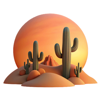 beautiful artistic A Desert Landscape at Sunset Cacti Silh professional png